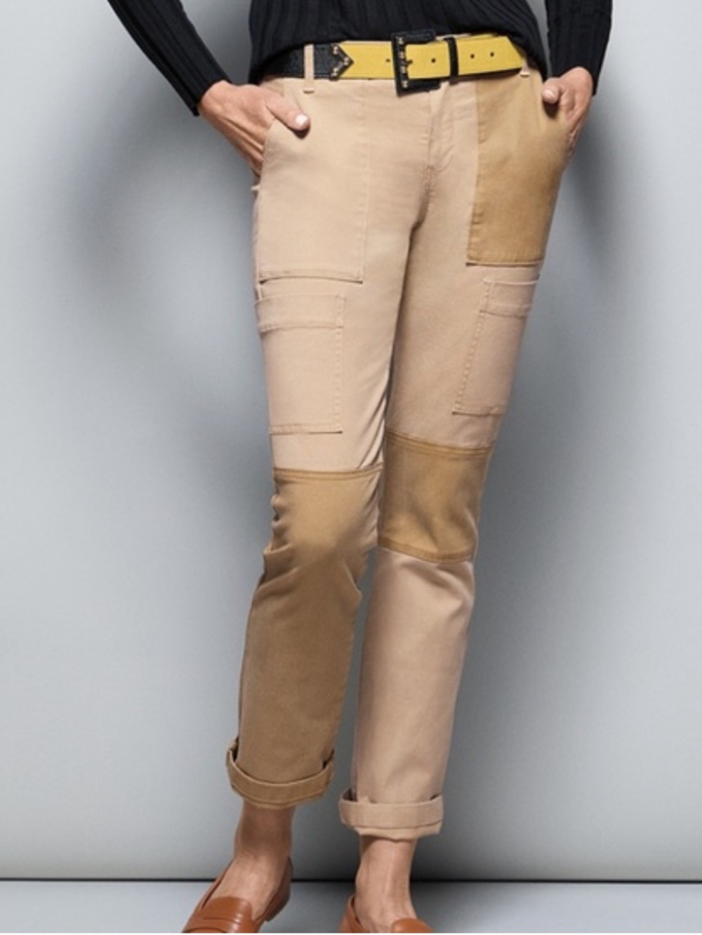 Cabi Captain Pants 4510 Two-Tone Khaki Patchwork Utility Cargo Trousers 8